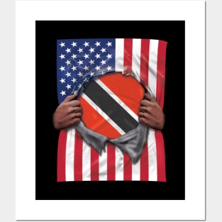 Trinidad And Tobago Flag American Flag Ripped - Gift for Trinidadian And Tobagoan From Trinidad And Tobago Posters and Art